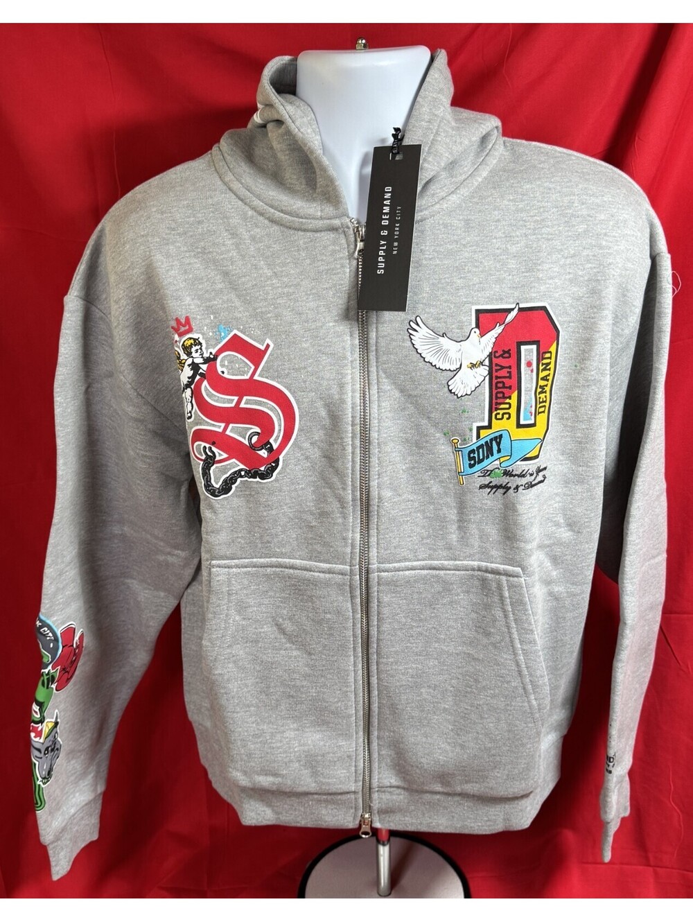Supply & Demand NY Cayman Full Zip Hoodie Gray Graphic Fleece Y2K Mens Small NWT